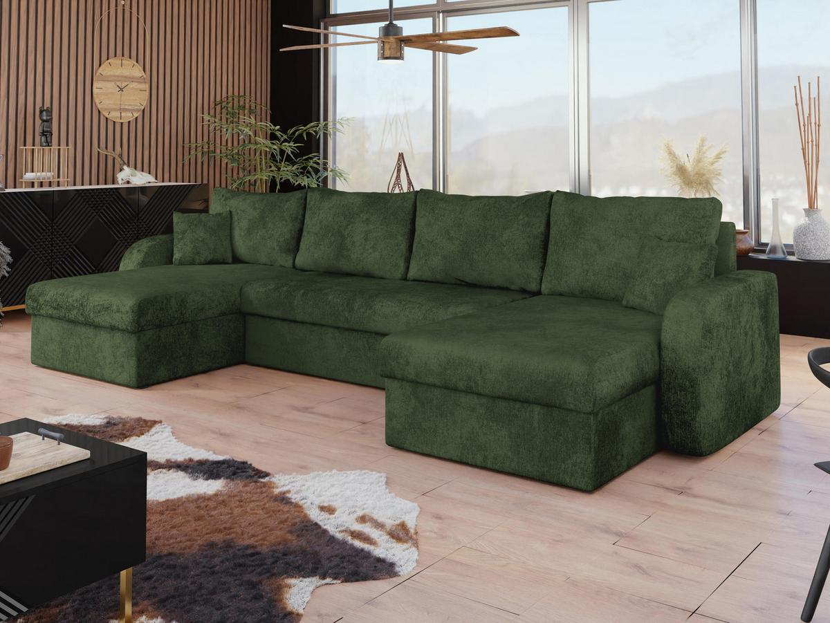 ECKSOFA Kris U Lux - Dunkelgrün/Schwarz, Holz/Kunststoff (304/140cm) - MIRJAN24