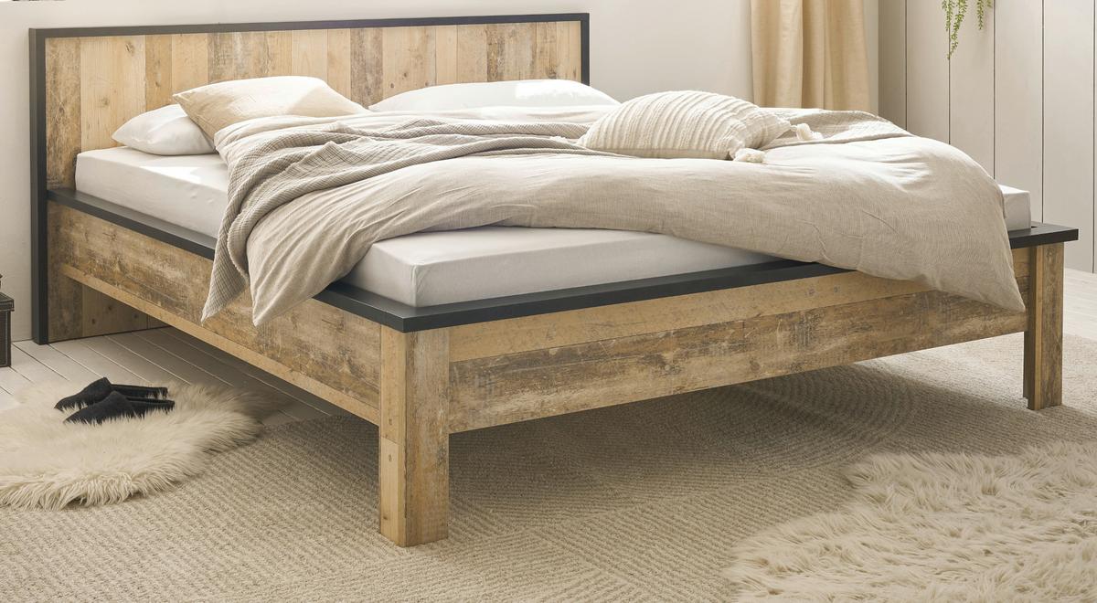 BETT Used Wood hell, Anthrazit, Doppelbett Liegefläche 180 x 200 cm - Eichefarben/Anthrazit, Holzwerkstoff/Metall (180/200cm) - Furn.Design
