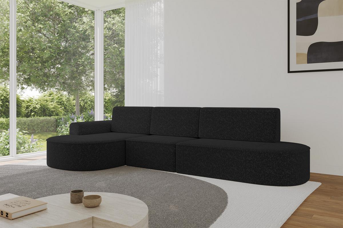 ECKSOFA mit Schlaffunktion Ottomane Links MARI L2-S 368X167X85 Schwarz Velours - Schwarz Hochglanz/Schwarz, Holzwerkstoff/Kunststoff (368/167cm) - ALTDECOR
