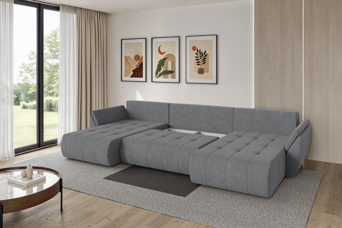 WOHNLANDSCHAFT mit Schlaffunktion und Bettkasten TOKO-U 378x194x86 Grau Velours - Taupe/Schwarz, Holzwerkstoff/Kunststoff (378/86/194cm) - ALTDECOR