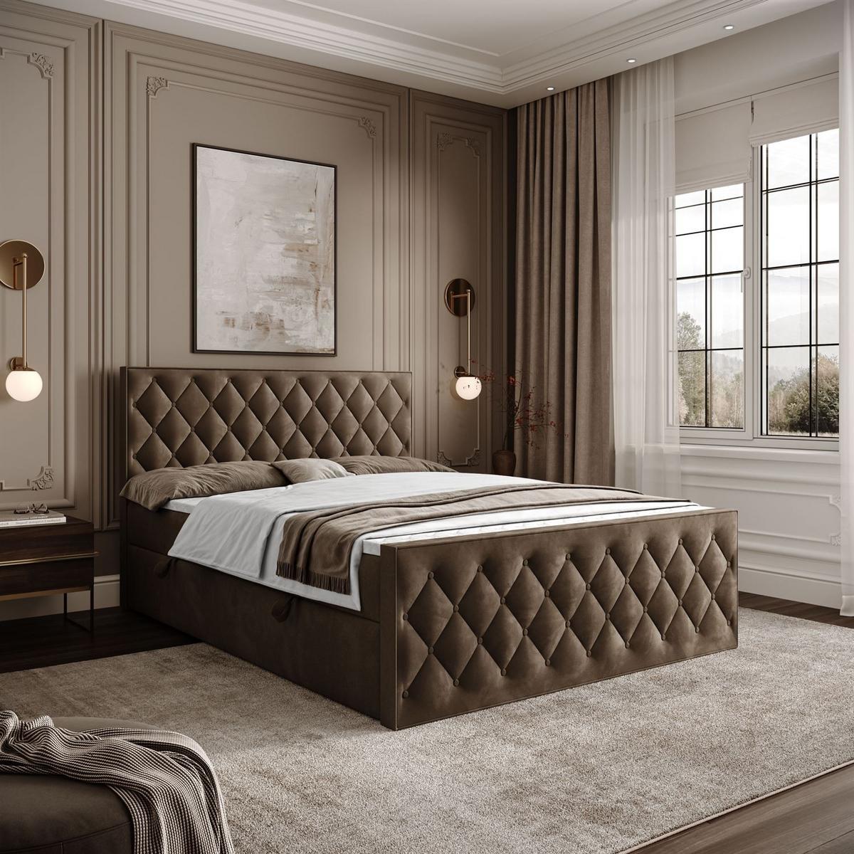 BOXSPRINGBETT INEZ II mit Bettkasten mit Topper 160x200 cm Royal Velvet 196 - Braun, Textil - Lookway