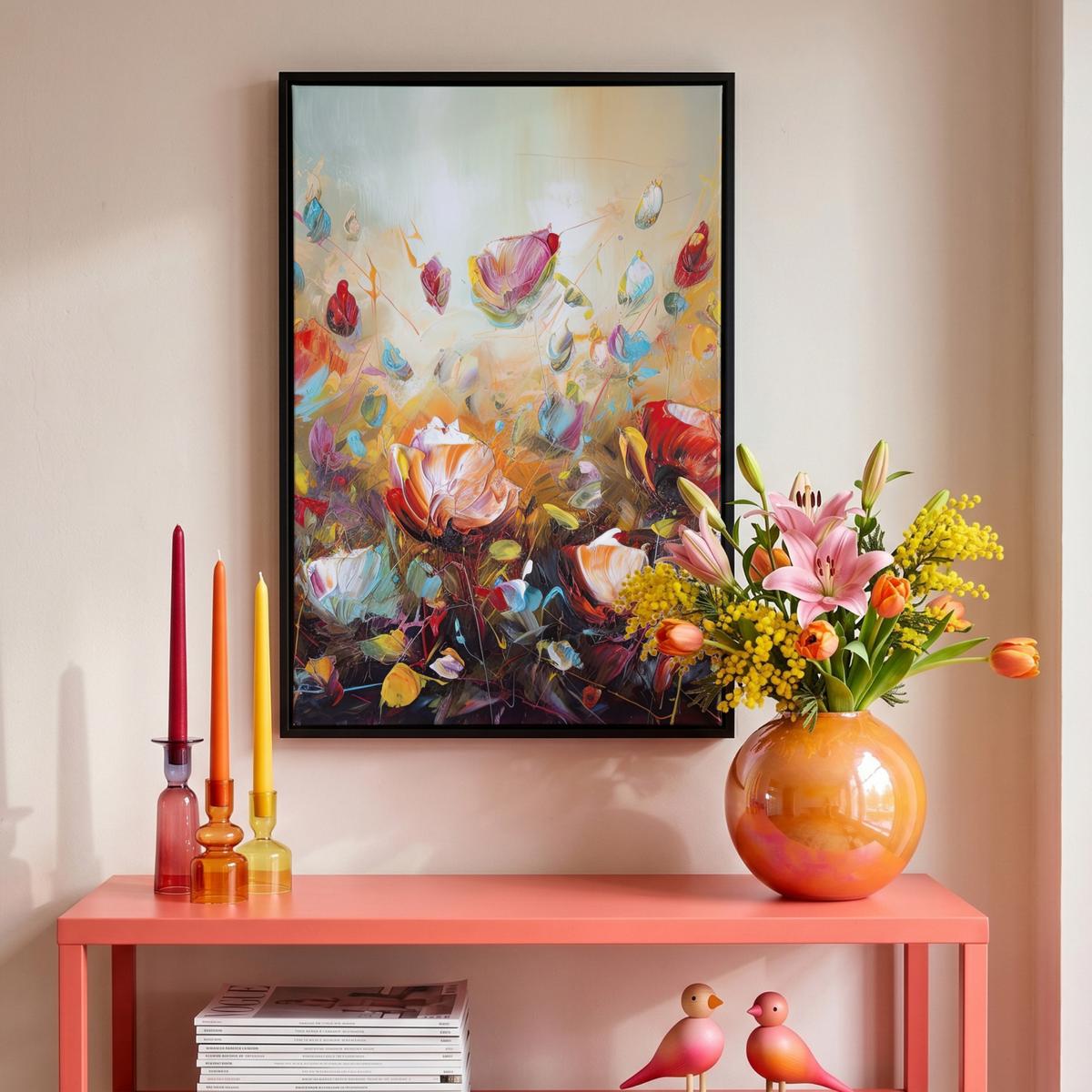 LEINWAND Bilder mit Rahmen - Blumen - Kunst - Natur - Ölgemälde - 40x60 - Multicolor, Textil (40/60cm) - MuchoWow