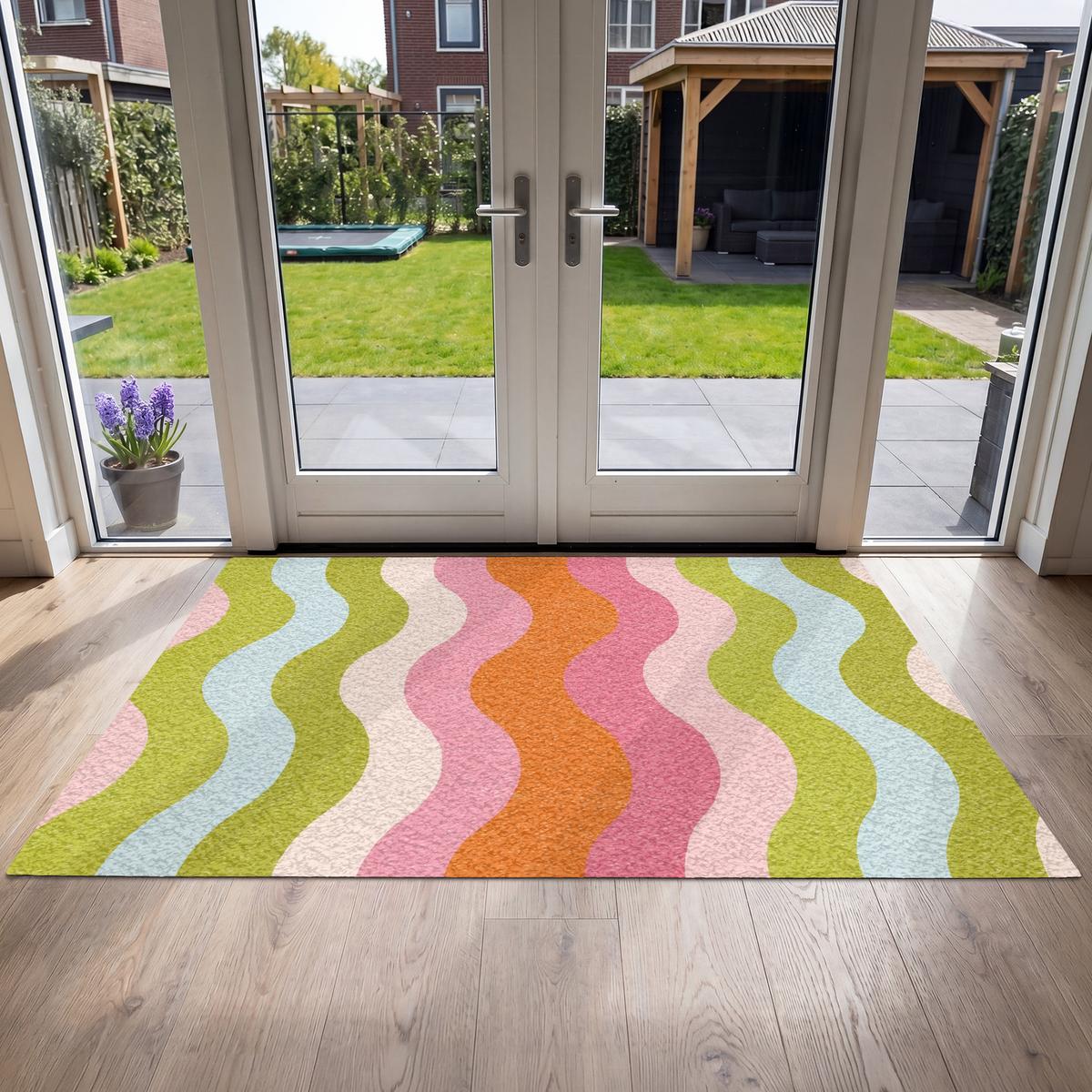 FUSSMATTE Bahnen - Wellen - Bunt - Vertikal Fußabtreter 180x120 cm - Multicolor, Kunststoff (180/0.4cm) - MuchoWow