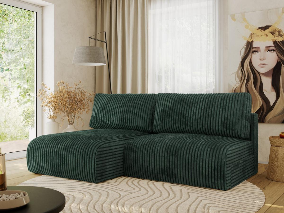 ECKSCHLAFSOFA VIVO L Grün Cord - links - Schwarz/Grün, Kunststoff/Textil (223/150cm) - MKS
