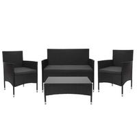 POLY-RATTAN GARNITUR Schwarz, Anthrazit - Anthrazit/Schwarz, Kunststoff - MCW