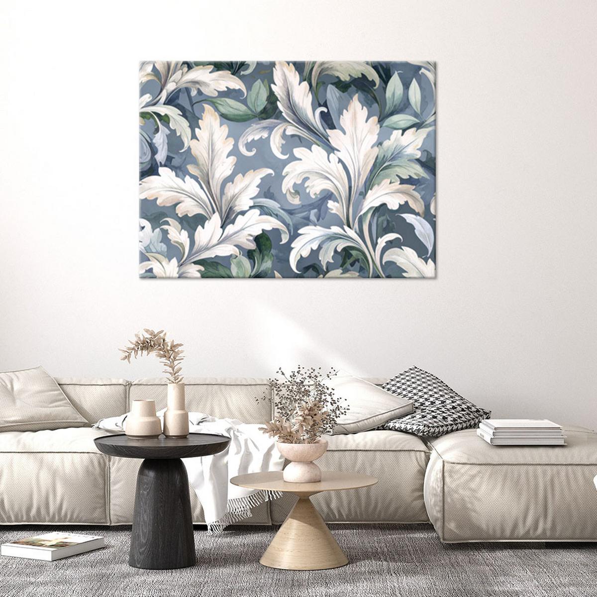 BILDER, Weiße Akanthusblätter Lorbeerblätter Pflanzen Natur - Blau, Textil (120/80cm) - Feeby