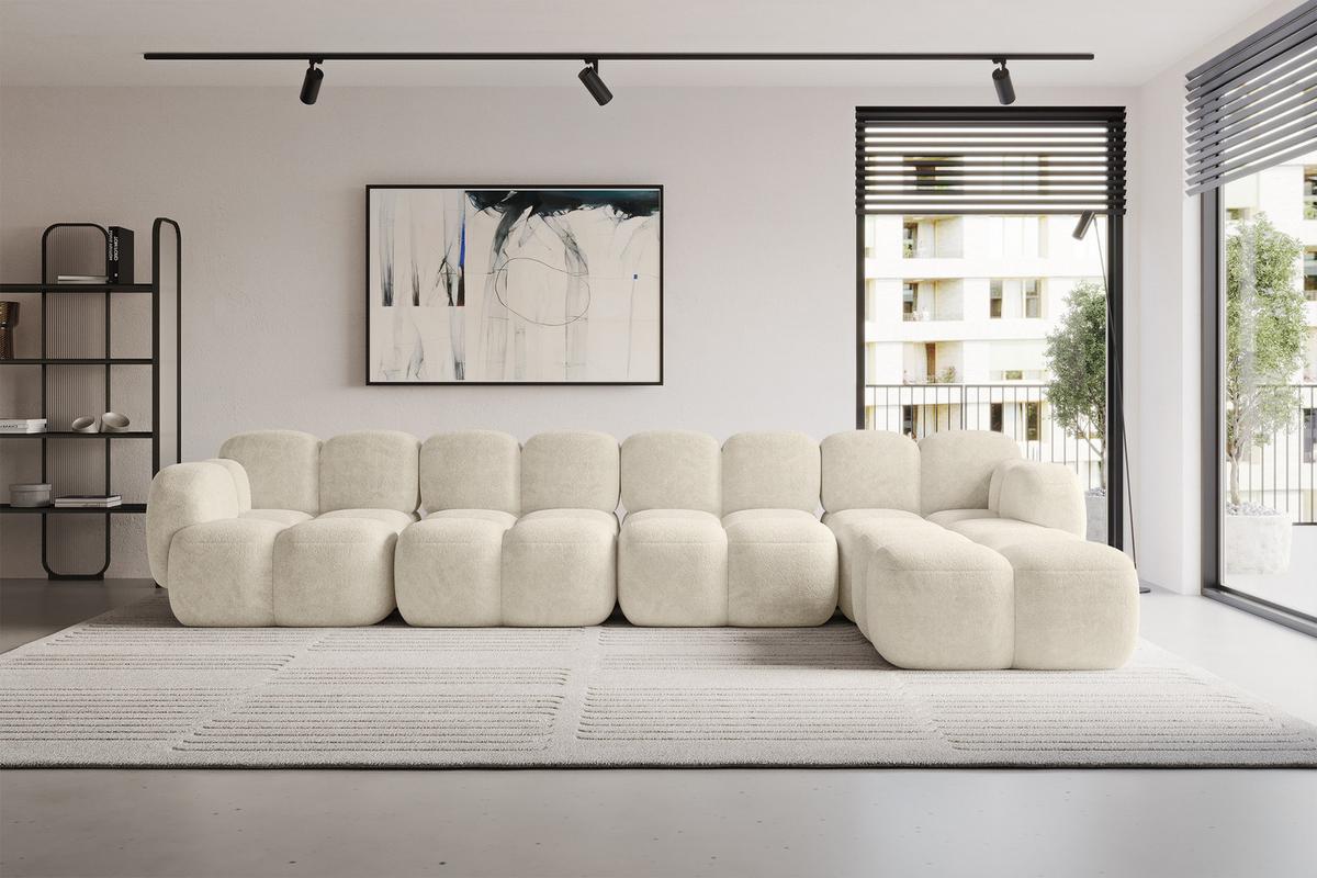 ECKSOFA modulares Sofa Rechts Miko-L3 390x205x75 Creme Velours - Creme/Schwarz, Holzwerkstoff/Kunststoff (390/205cm) - ALTDECOR