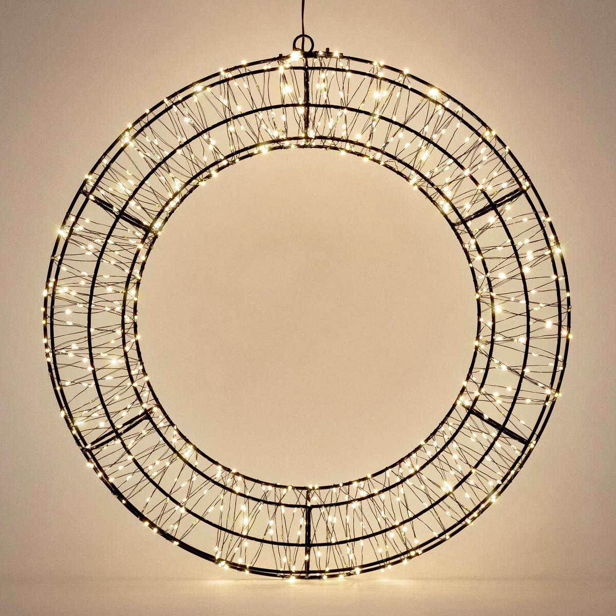 LED WEIHNACHTSKRANZ Ø38 cm Weihnachtsdeko mit Lichterkette Warmweiß Lichterkranz Außen - Schwarz, Metall (38/38/4cm) - ECD-Germany