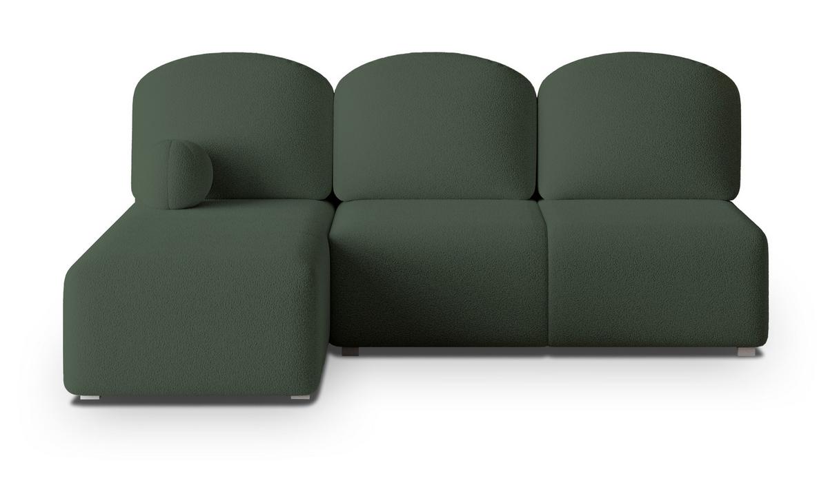 ECKSOFA TRAMA Grün Boucle-Stoff mit Schlaffunktion - Grün, Holz (200/143cm) - MASSENO