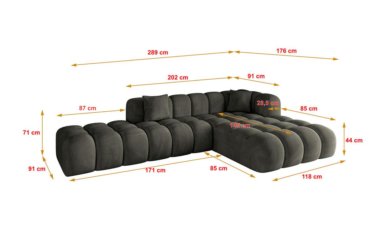 ECKSOFA Ottomane Rechts OLEA-L2 - 289x176x71 cm Schwarz - Schwarz, Holzwerkstoff/Kunststoff (289/176cm) - ALTDECOR