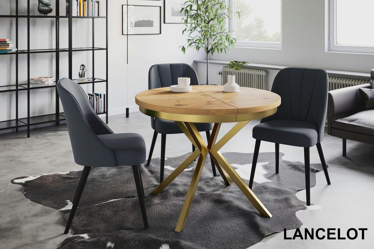 RUNDER Esszimmertisch BERGO, ausziehbarer Tisch Durchmesser: 90 cm/170 cm, Wohnzimmertisch Farbe: Hellbraun, mit Metallbeinen in Farbe Gold - Beige/Goldfarben, Holzwerkstoff (90/90/76cm) - Alpi-Möbel
