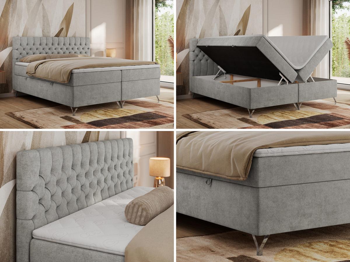 BOXBETT GRIMALDI 200/200 Hellgrau Struktur - H3 - Hellgrau, Holz/Textil (200/200cm) - MKS