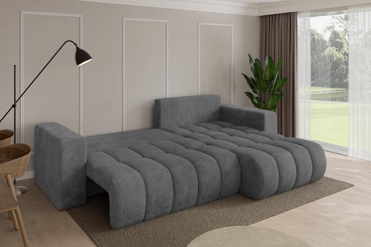 ECKSOFA mit Schlaffunktion Ottomane Rechts MILA-L-v1 277x195x86 Dunkelgrau Cord - Dunkelgrau/Schwarz, Holzwerkstoff/Kunststoff (277/194cm) - ALTDECOR