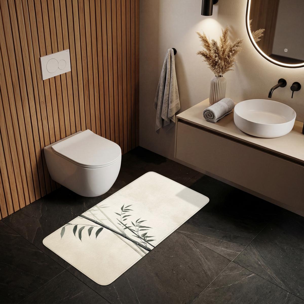 WC-VORLEGER Japandi - Bambus - Beige WC Teppich 120x60 cm - Ecru, Textil (120/1cm) - OnlyWow