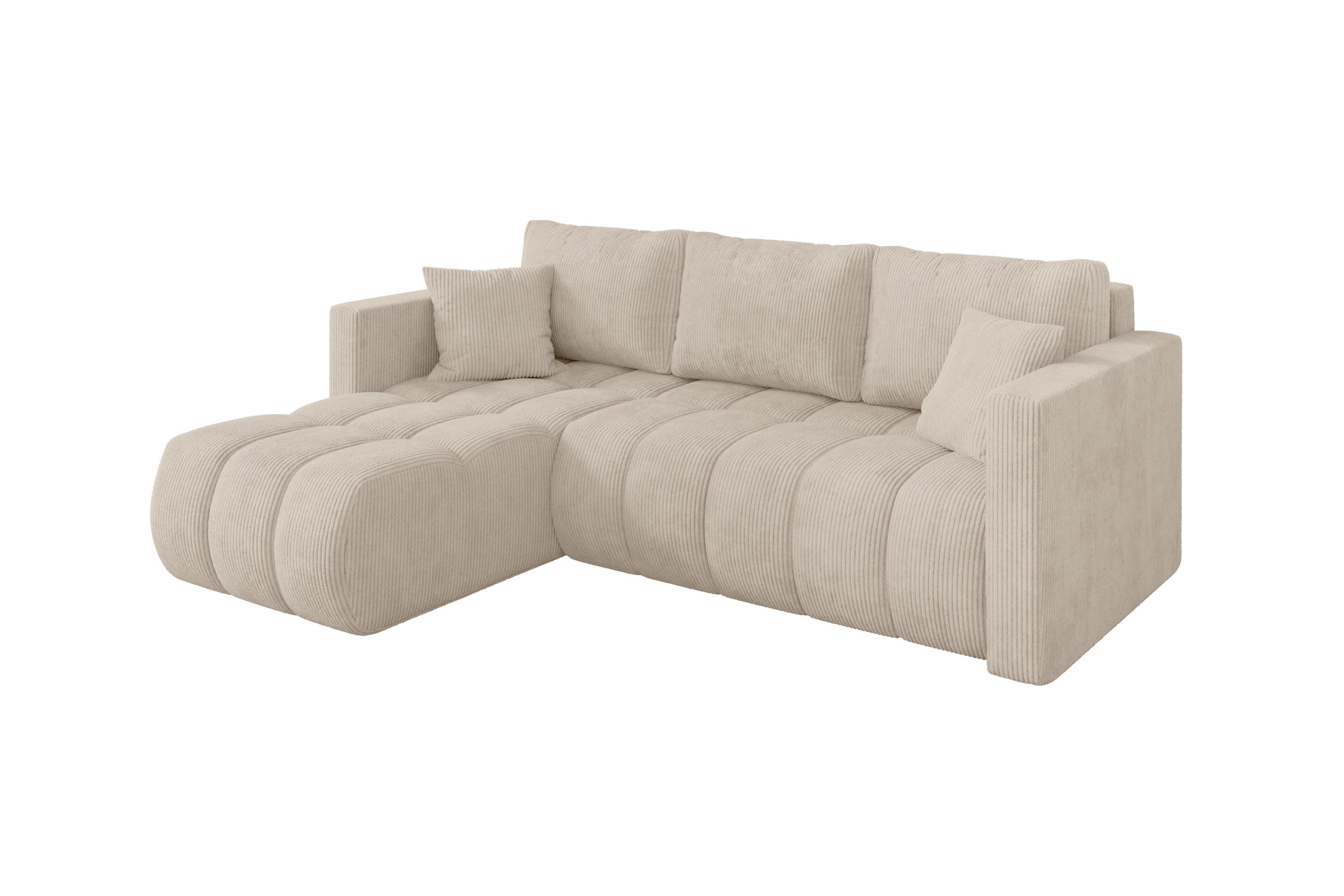 ECKSOFA mit Schlaffunktion Ottomane Links GARD-L 226x146x85 Beige Cord - Beige/Schwarz, Holzwerkstoff/Kunststoff (226/146cm) - ALTDECOR