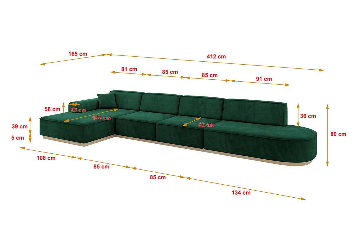 ECKSOFA Ottomane Links IREA-L3 - 412x165x80 cm Grün - Dunkelgrün, Holzwerkstoff/Textil (412/165cm) - ALTDECOR