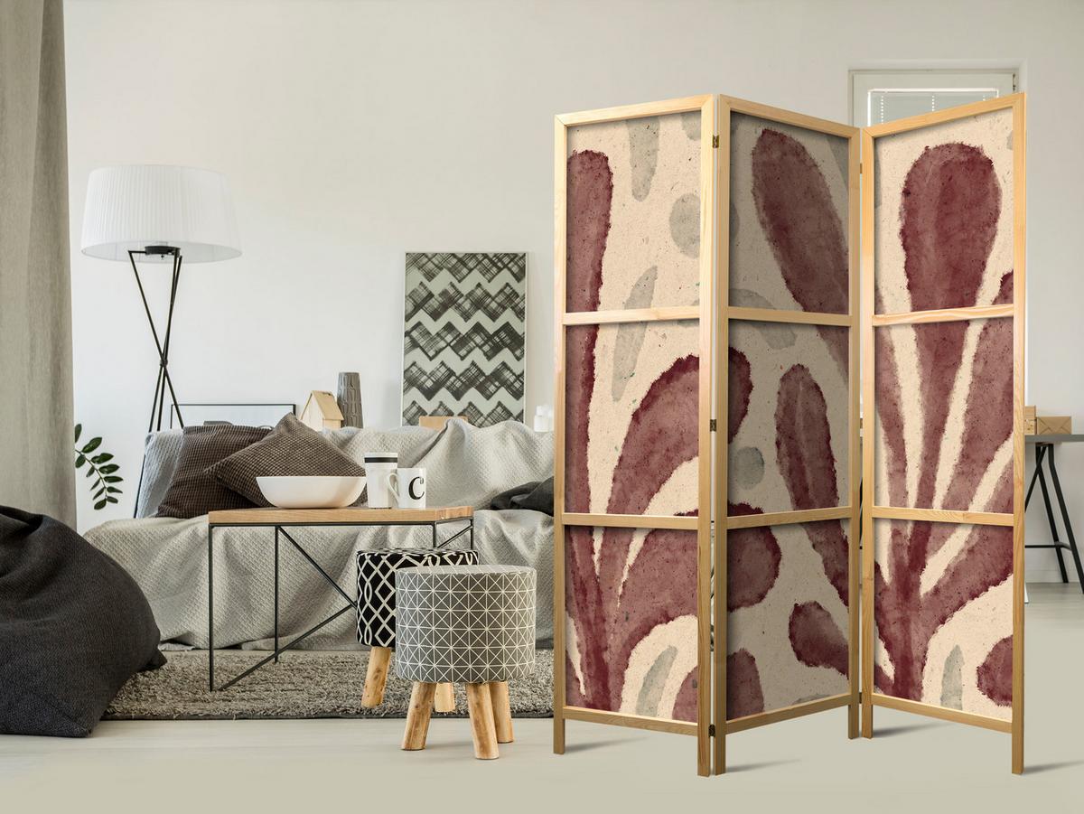 PARAVENT Japanischer 3-tlg 135x172 cm Abstrakte Bl tter - Multicolor, Holz/Textil (135/172/3cm) - Muralo