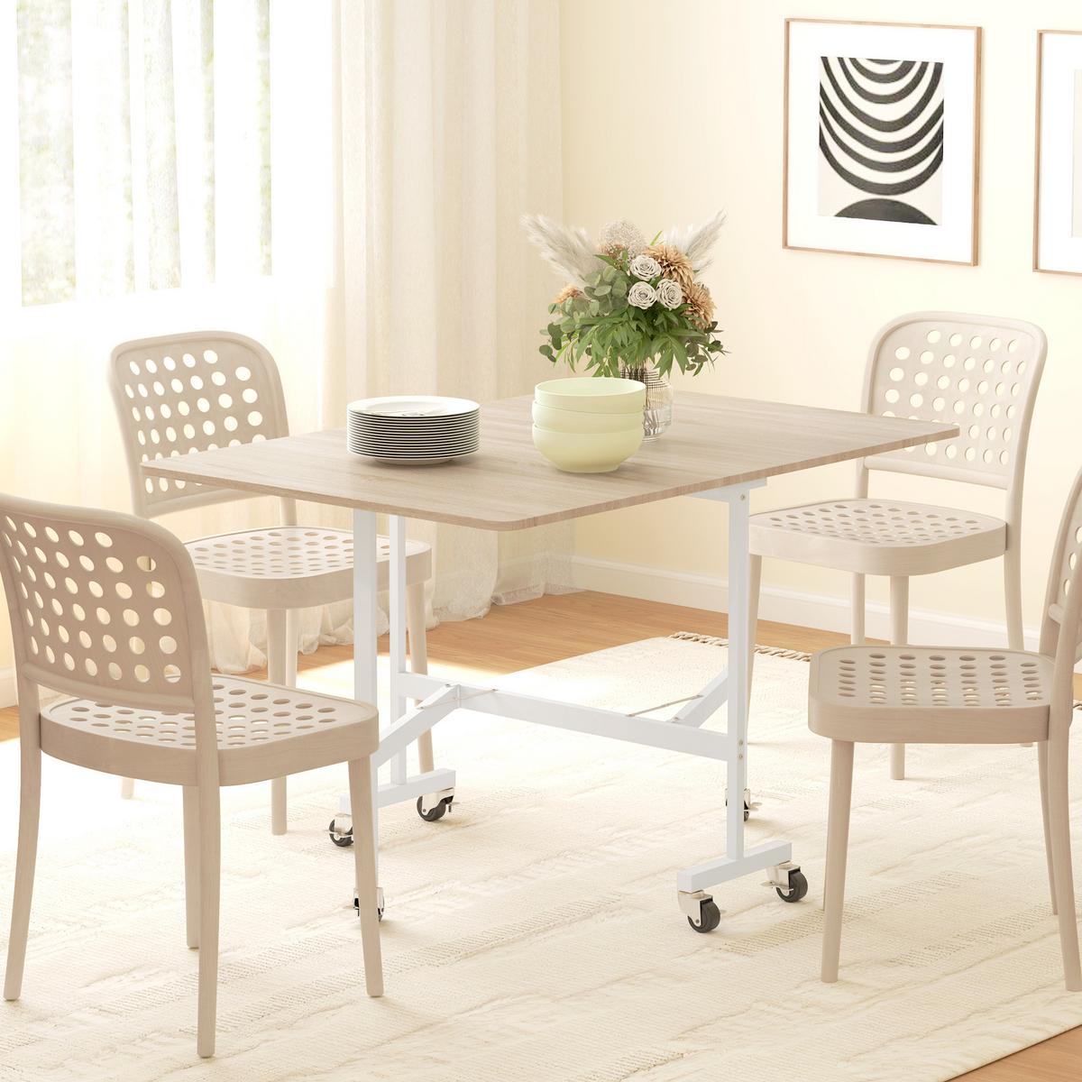 KLAPPTISCH Spanplatte Stahl Eiche-weiß - Eichefarben/Weiß, Holzwerkstoff/Metall (120/80/73cm) - HOMCOM