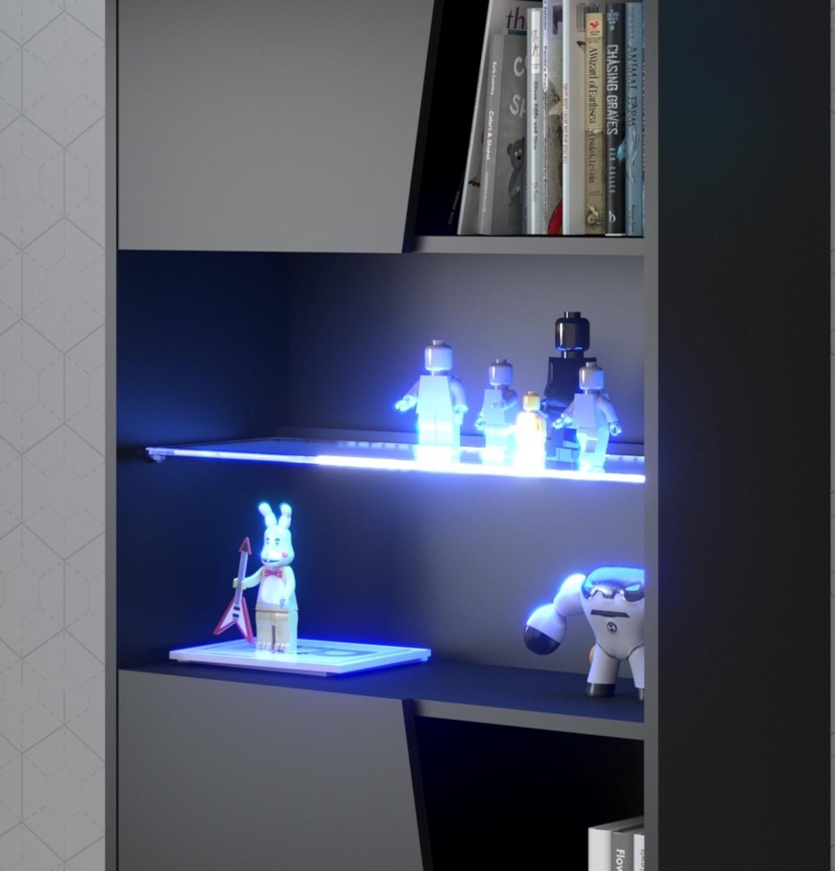 JUGENDZIMMER Gaming Set mit Schreibtisch und Schrank inkl. LED - Schwarz, Glas/Holzwerkstoff (220/180/62cm) - Parisot Meuble
