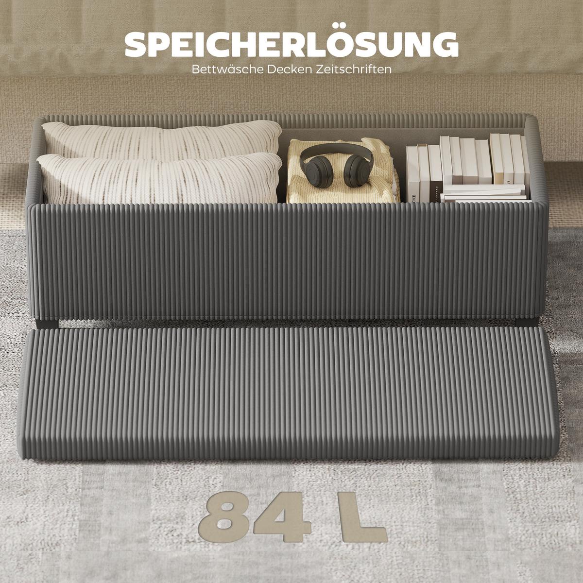 TRUHENBANK 112 x 42 x 40 cm mit abnehmbarem Deckel, Grau - Schwarz/Grau, Textil/Metall (42/40/112cm) - HOMCOM