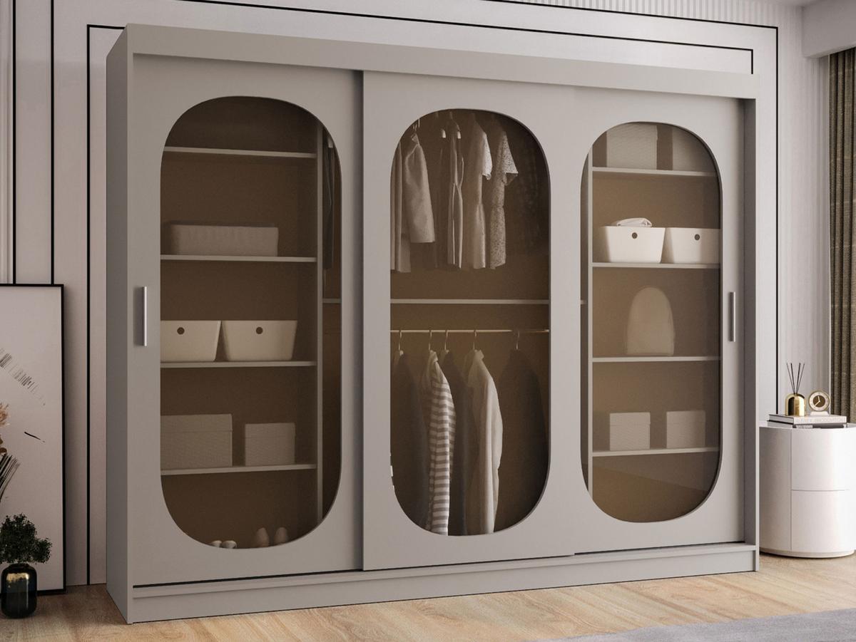 SCHWEBETÜRENSCHRANK Bahrajn 250 mit Schubladen - Kaschmir/Silberfarben, Holzwerkstoff/Kunststoff (250/200/62cm) - MIRJAN24