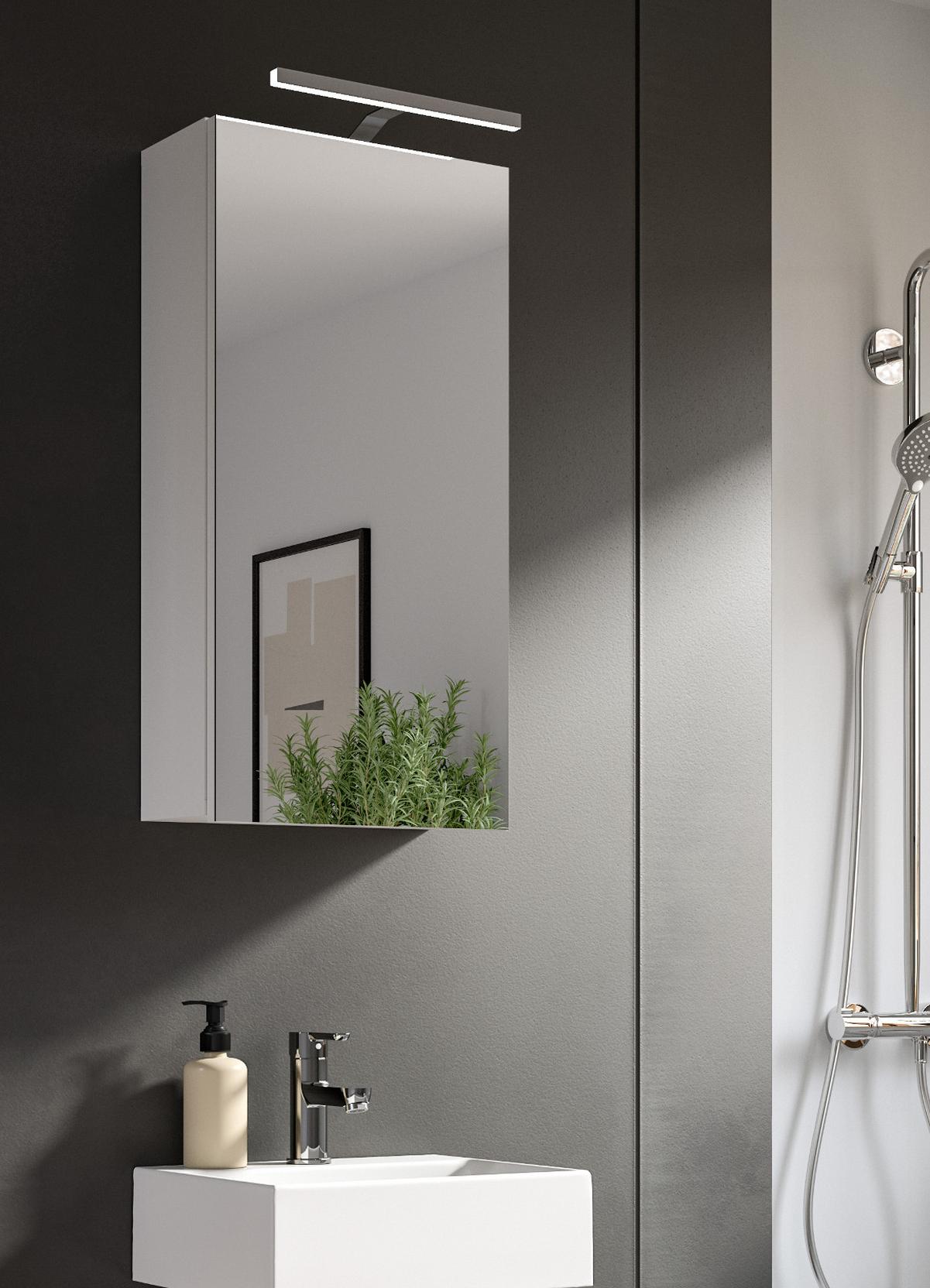 SPIEGELSCHRANK weiß 38 x 77 cm, Badschrank 1-türig mit Spiegel - Weiß, Glas/Holzwerkstoff (38/77/18cm) - Inn.Furn
