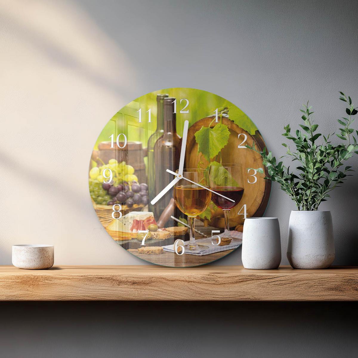 WANDUHR aus Glas Ø30 cm - Trauben für Wein - Multicolor, Glas (30/30/0.4cm) - TULUP