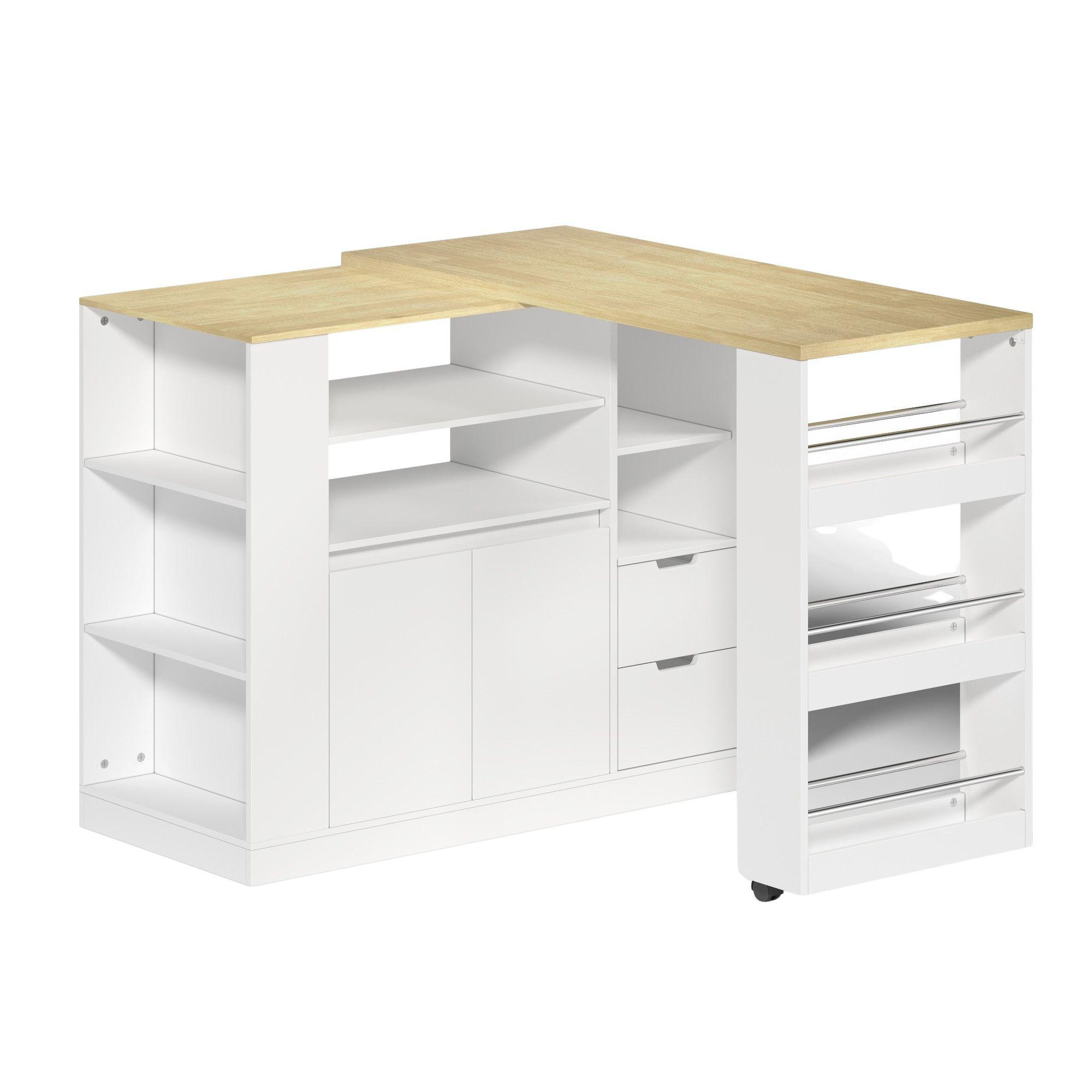 BARTISCH kücheninsel ausziehbar holzoptik stauraum - Weiß, Holzwerkstoff (50/115/92cm) - Urban Meuble