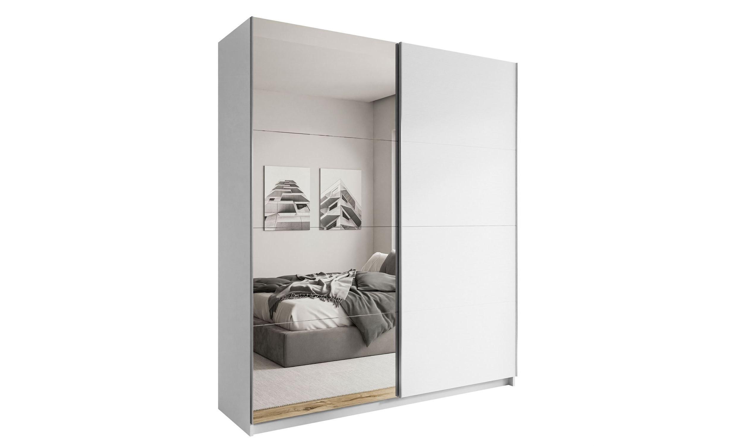 SCHIEBESCHRANK CAMILA II 180 cm mit Spiegel Weiß rustica - Weiß, Holzwerkstoff (180/218.6/63cm) - Lookway