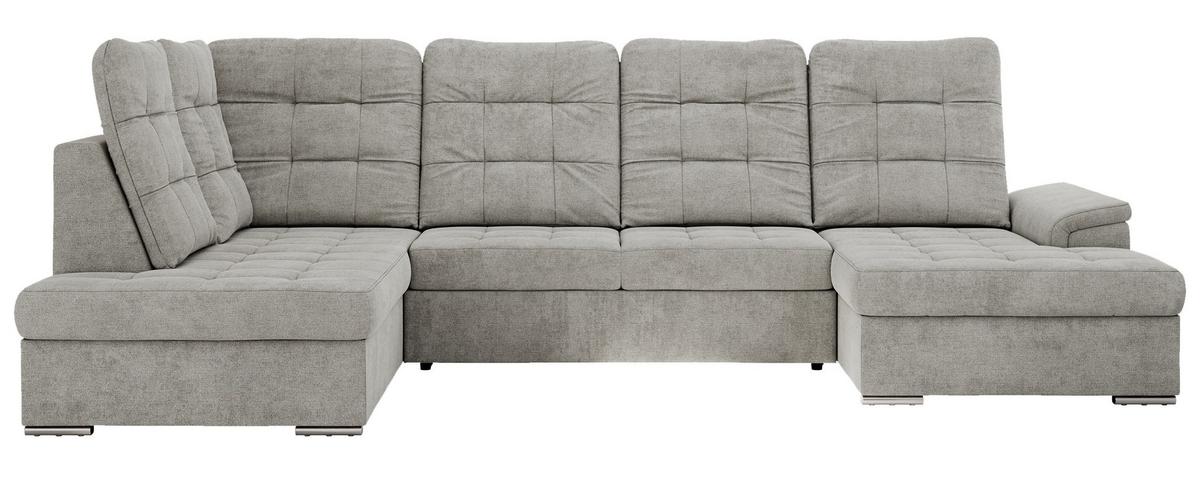 WOHNLANDSCHAFT MADRITO U - Hellgrau Struktur - Links - Silberfarben/Hellgrau, Textil/Metall (204/89/323cm) - MKS