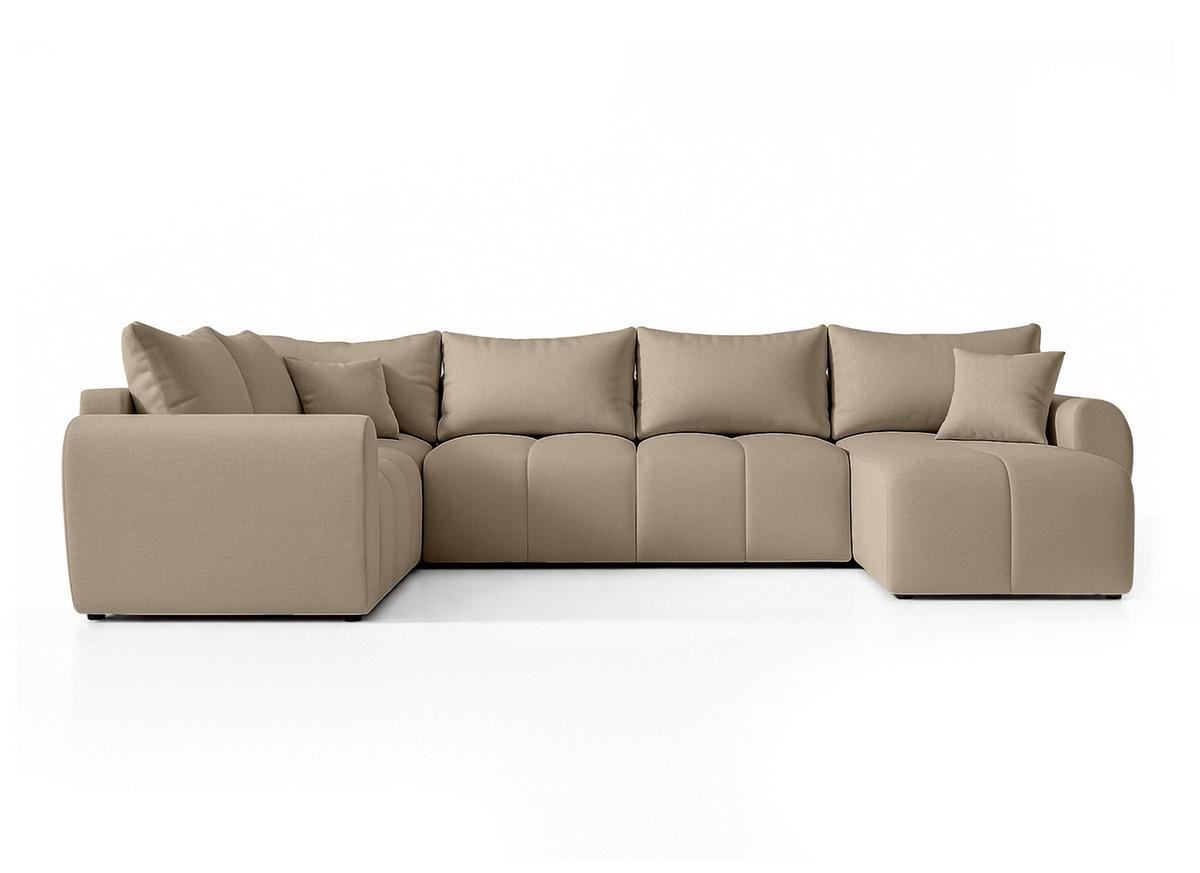 WOHNLANDSCHAFT Malatya U Form MAX Hellbraun 311/145/80 cm mit Schlaffunktion - Hellbraun/Schwarz, Kunststoff/Textil (303/80/208cm) - AX Living