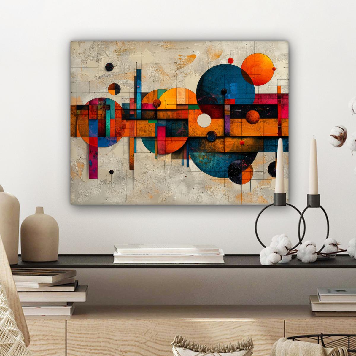 LEINWANDBILD Vintage - Moderne Kunst - Orange - Geometrische Formen Wandbild 40x30 cm - Multicolor, Textil (40/30cm) - MuchoWow
