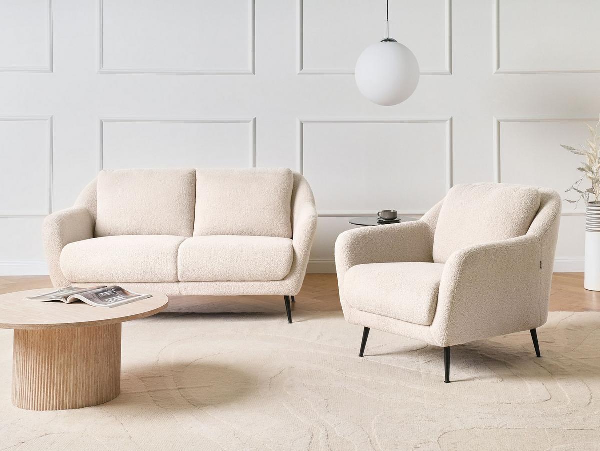 SOFA-SET 3-Sitzer Bouclé Beige Eiby - Beige/Schwarz, Textil (148/80/91cm) - Beliani