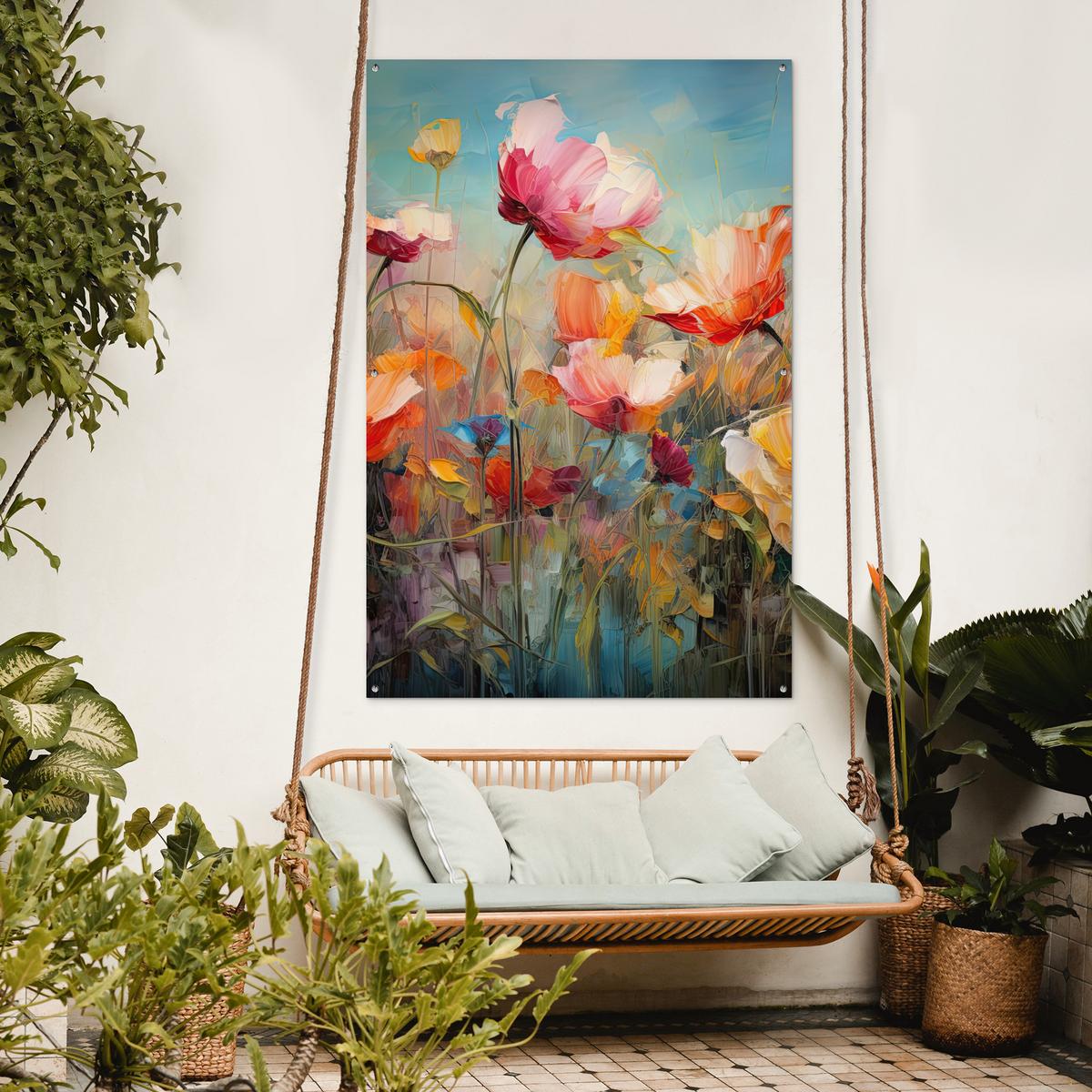 GARTENPOSTER Blumen - Aquarell - Kunst - Botanisch - Natur Bild 120x180 cm - Orange, Kunststoff (120/180/0.2cm) - OnlyWow