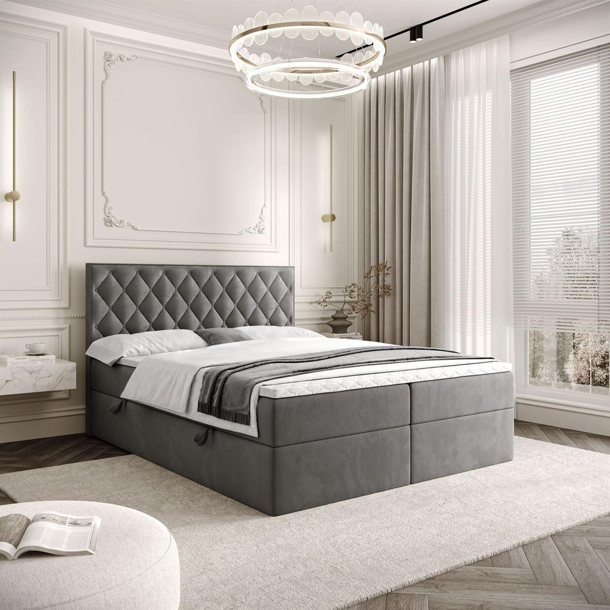 BOXSPRINGBETT INEZ mit Bettkasten mit Topper 140x200 cm Royal Velvet 250 - Grau, Textil - Lookway
