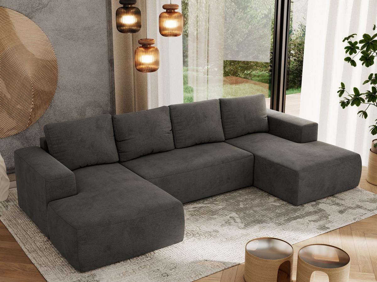 WOHNLANDSCHAFT TRENTINO U Dunkelgrau Velvet - Dunkelgrau/Schwarz, Kunststoff/Textil (334/91/163cm) - MKS