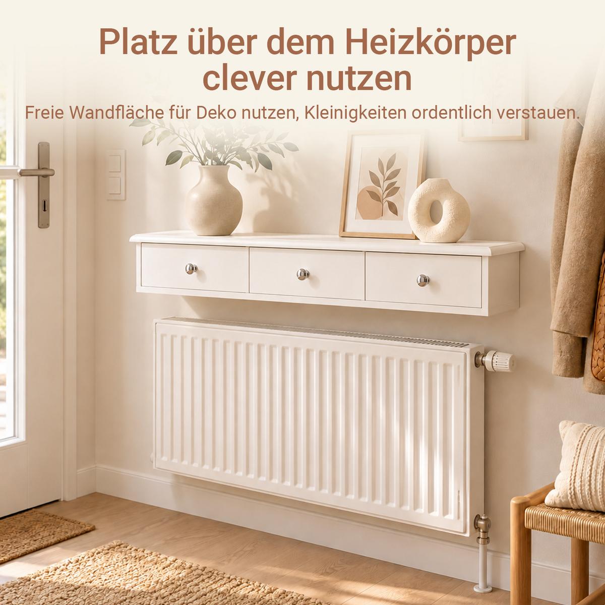 HÄNGESCHRANK Weiß, 94 cm breit, 3 Schubladen, Ablagefläche oben, bis 10 kg, für Flur, Küche & Bad - Weiß, Holzwerkstoff (93/10/15cm) - SoBuy