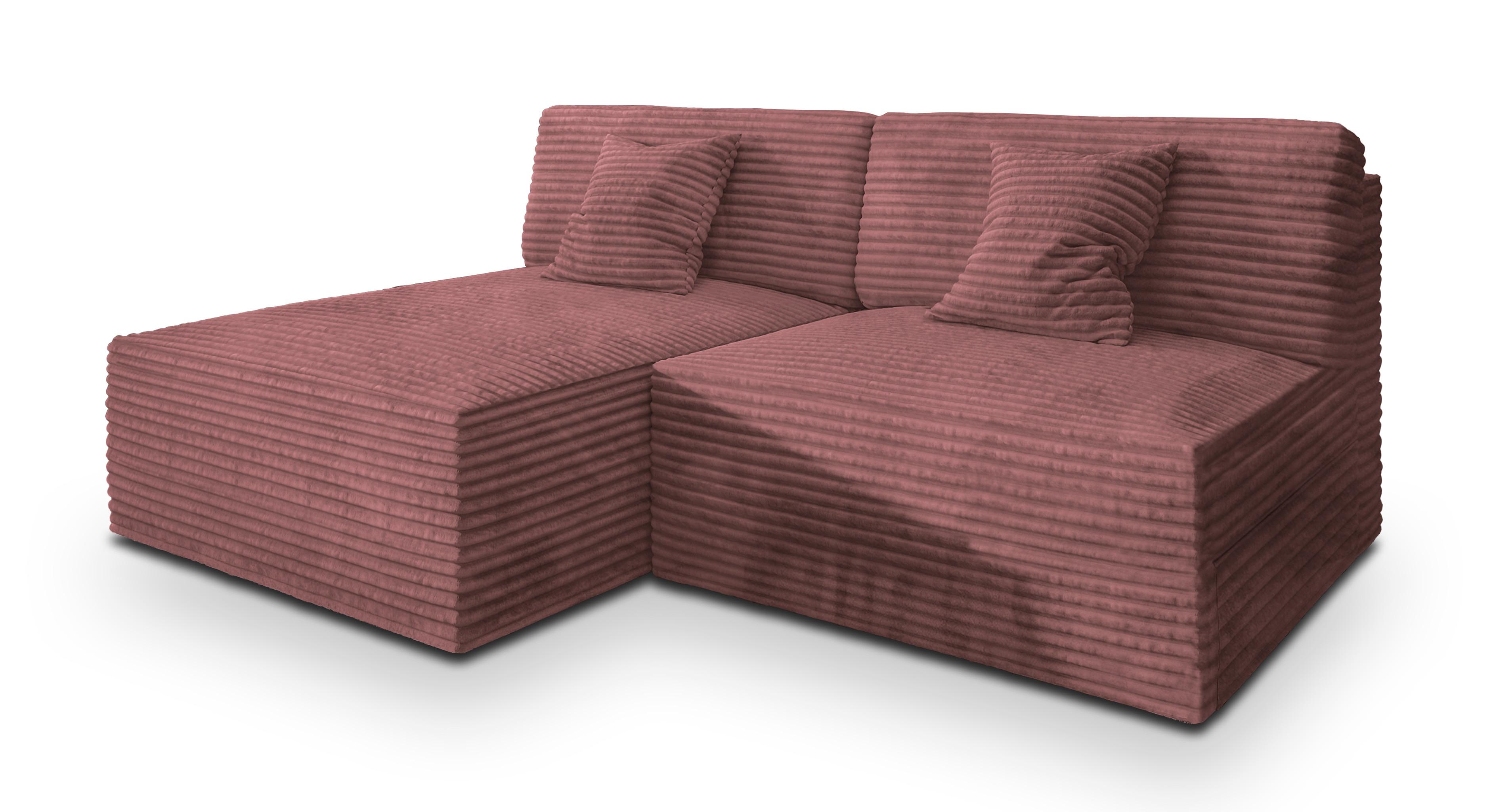ECKSOFA FIORO Rosa Kordstoff mit Schlaffunktion - Rosa, Holz (204/148cm) - MASSENO