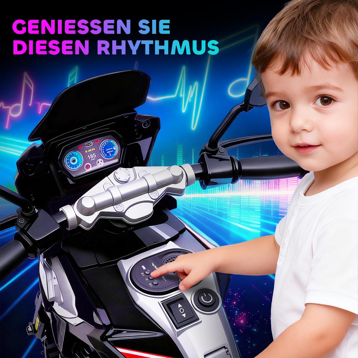 ELEKTRO-MOTORRAD Kinder 6V mit 2 Hilfsrädern, Schwarz - Schwarz, Kunststoff (85.5/44.5/56cm) - AIYAPLAY