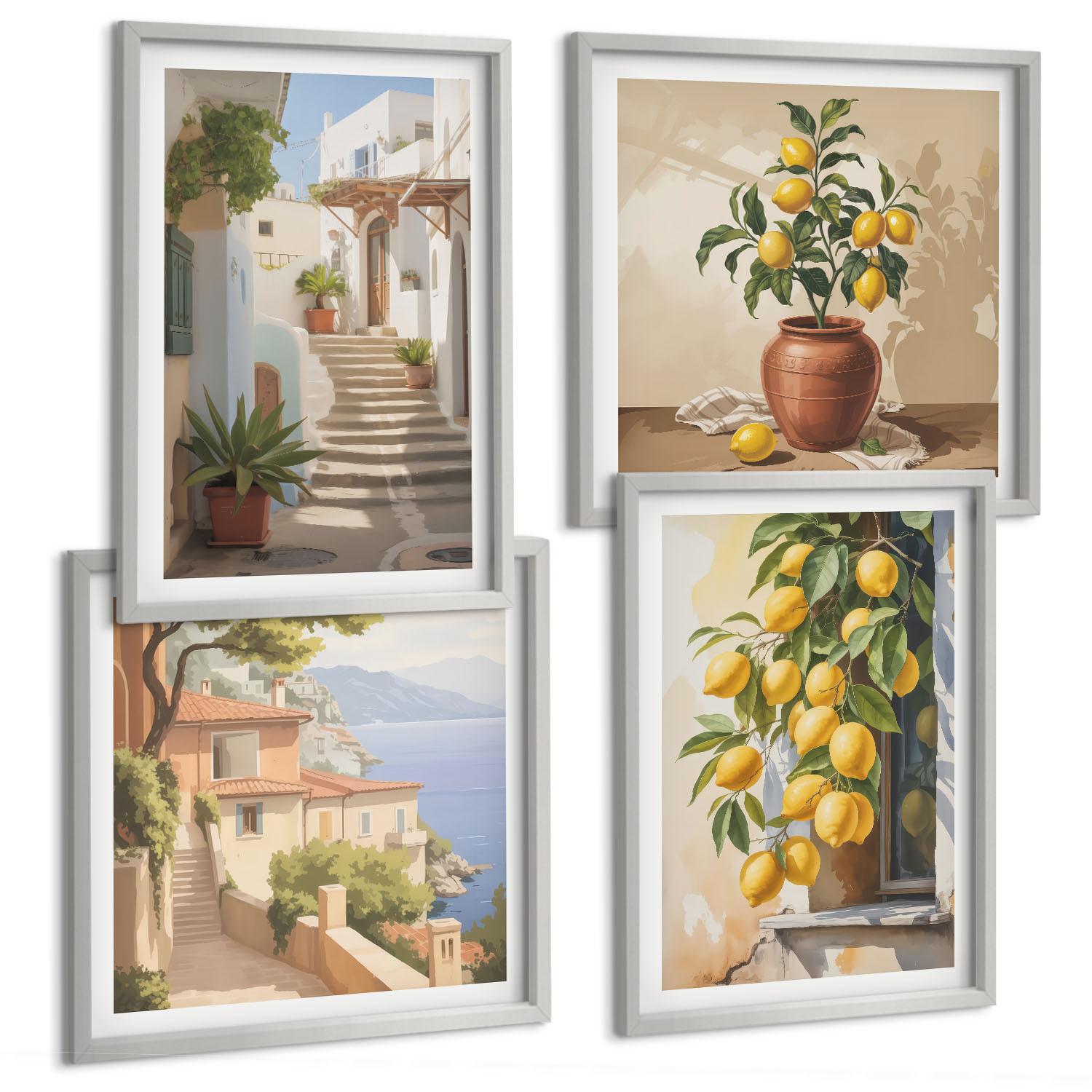 BILDER SET 4er Set - 50x50 cm & 40x60 cm Silberner Rahmen - Lemon Streets Meerblick - Silberfarben, Kunststoff (50/50cm) - TULUP