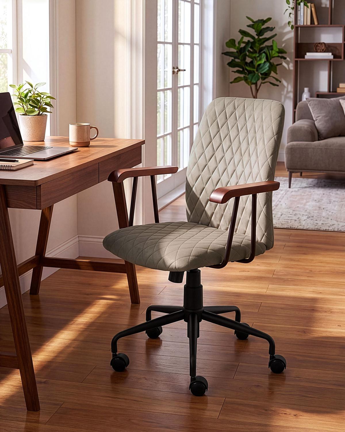 BÜROSTUHL Samtstoff Taupe Velate - Taupe, Textil/Metall (60/90/60cm) - Beliani