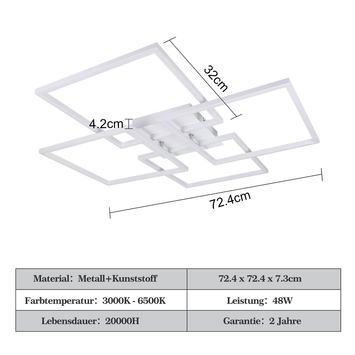 LED-DECKENLEUCHTE Vexlor 72.4/72.4/7.3 cm - Weiß, Metall (72.4/72.4/7.3cm) - ZMH