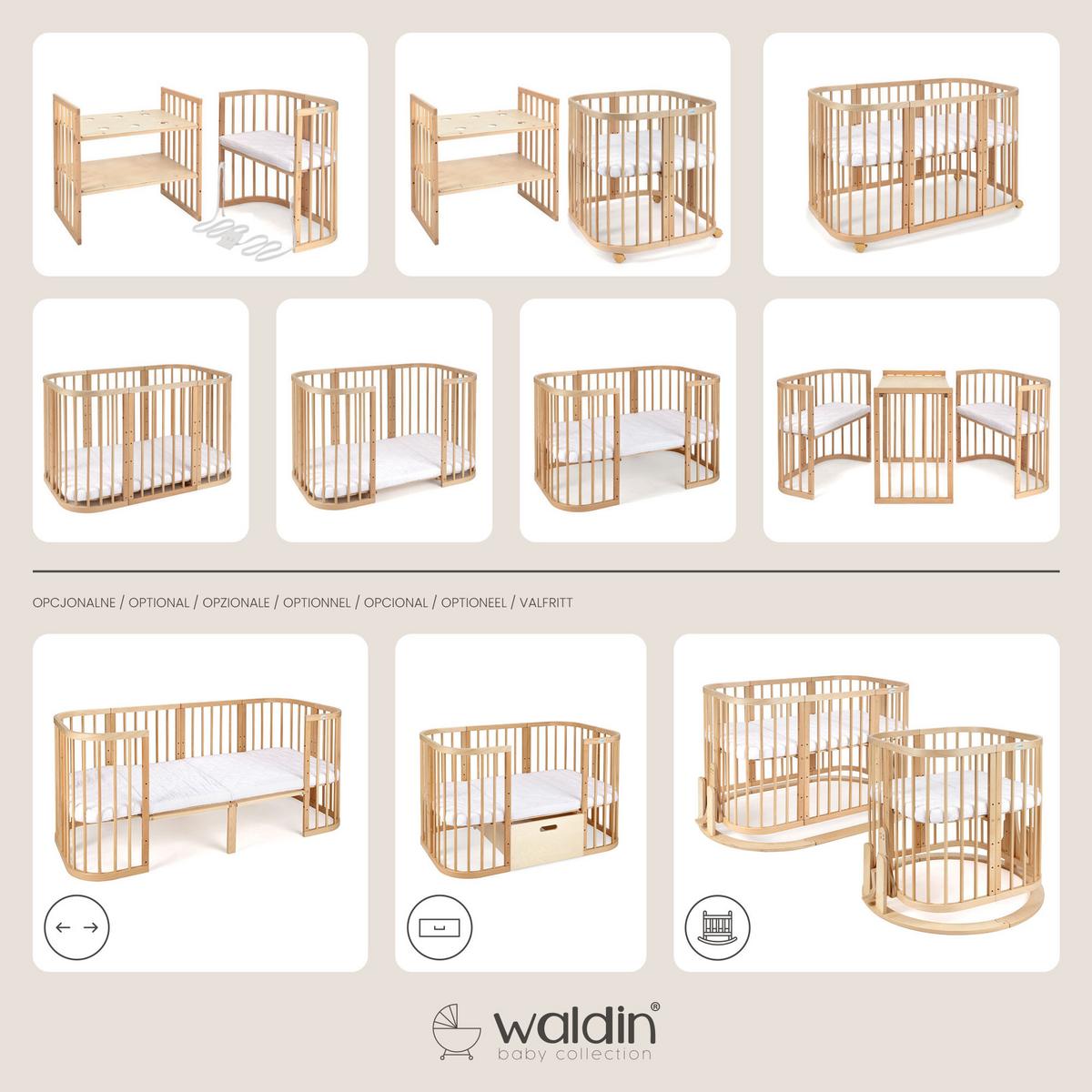 BABYBETT NATUR, 7in1 mit Matratze - Naturfarben/Hellblau, Holz (73/123cm) - waldin