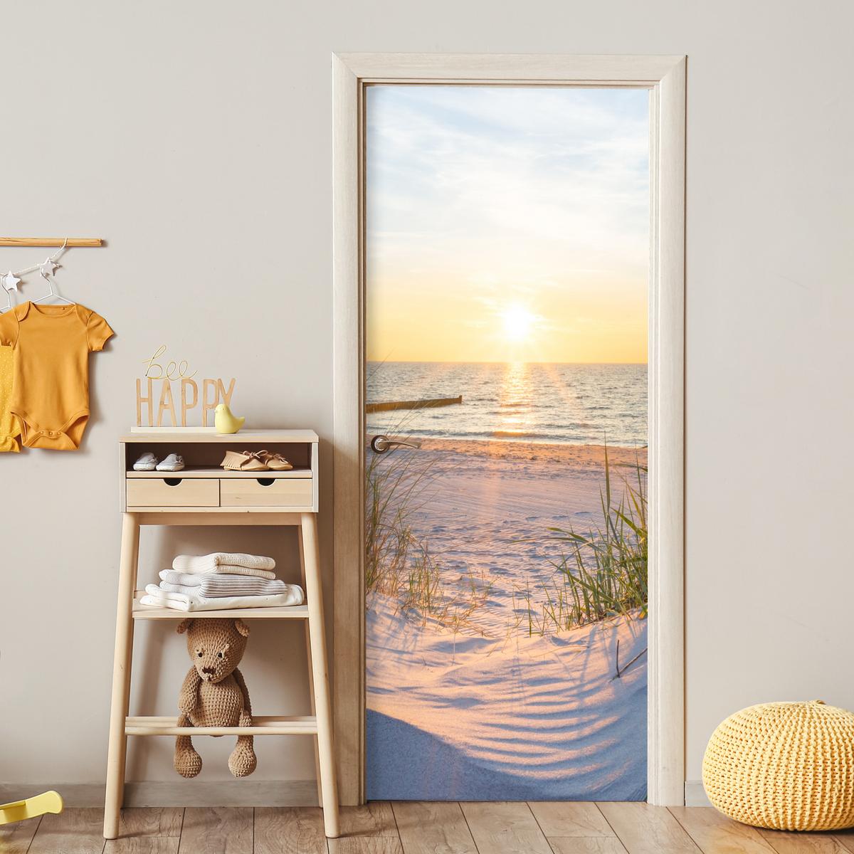 TÜRAUFKLEBER Strand - Sonne - Düne - Gras - Sand - Horizont 90x215 cm - Türtapete - Dunkelgelb, Kunststoff (90/0.1cm) - MuchoWow