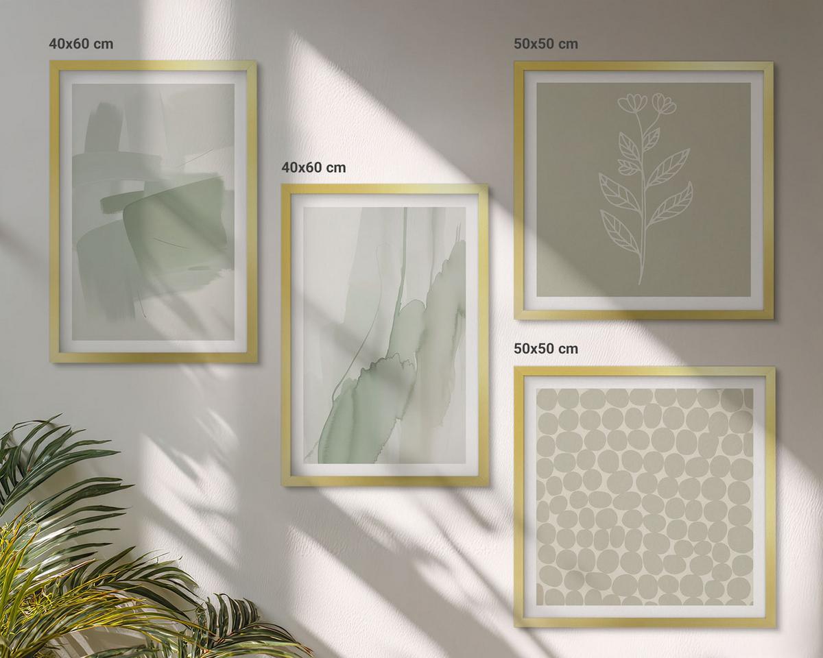BILDER SET 4er Set - 50x50 cm & 40x60 cm Goldrahmen - Abstrakte Aquarellpflanzen - Goldfarben, Kunststoff (50/50cm) - TULUP