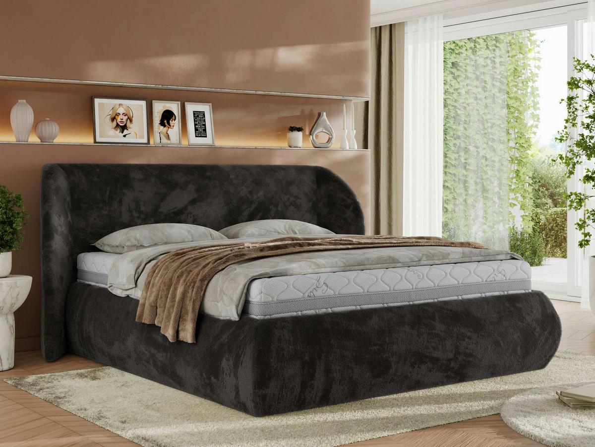 POLSTERBETT CAELA CLASSIC 200/200 - Dunkelgrau Plüsch - Multipocket-Matratze - Dunkelgrau, Textil (200/200cm) - MKS
