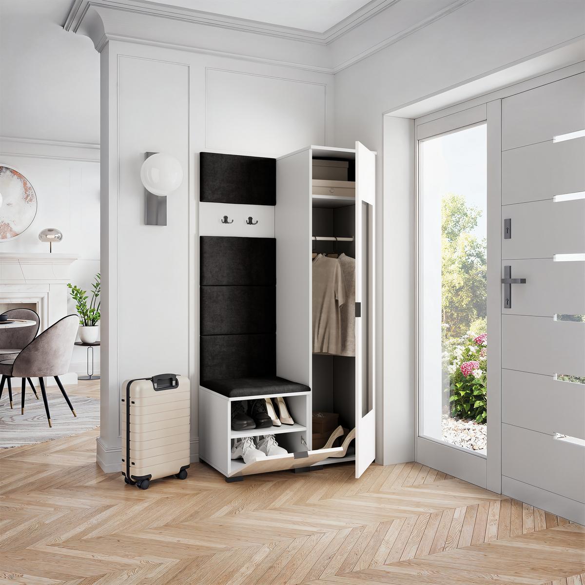 GARDEROBENSCHRANK VIRA 95/181/51 cm Modern Weiß - Schwarz/Weiß, Holzwerkstoff (95/181/51cm) - MASSENO