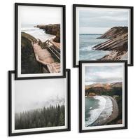 BILDER SET 4er Set - 50x50 cm & 40x60 cm Schwarzer Rahmen - Klippenblicke, Strandlandschaften - Schwarz, Kunststoff (50/50cm) - TULUP