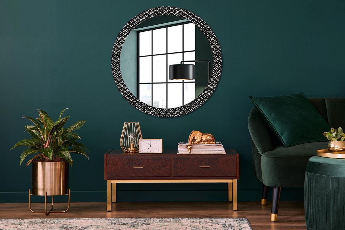 SPIEGEL Rund Ø 90 cm mit Aufdruck - Schwarz, Glas (90/90/0.4cm) - Wallfluent