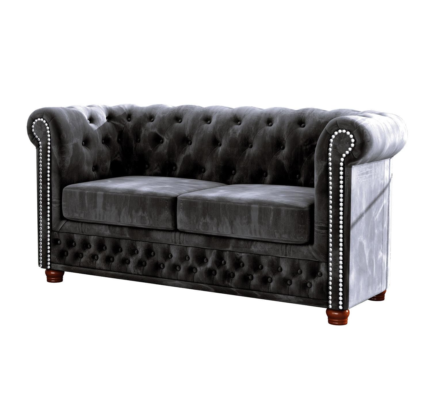 CHESTERFIELD-SOFA 2-sitzer Lauren Schwarz Samt - Schwarz/Braun, Holz/Textil (148/72/86cm) - S-Style Möbel